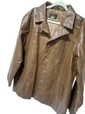 Haband Executive Division Vintage 80's Brown Leather Car Coat W/ Patchwork Patte
